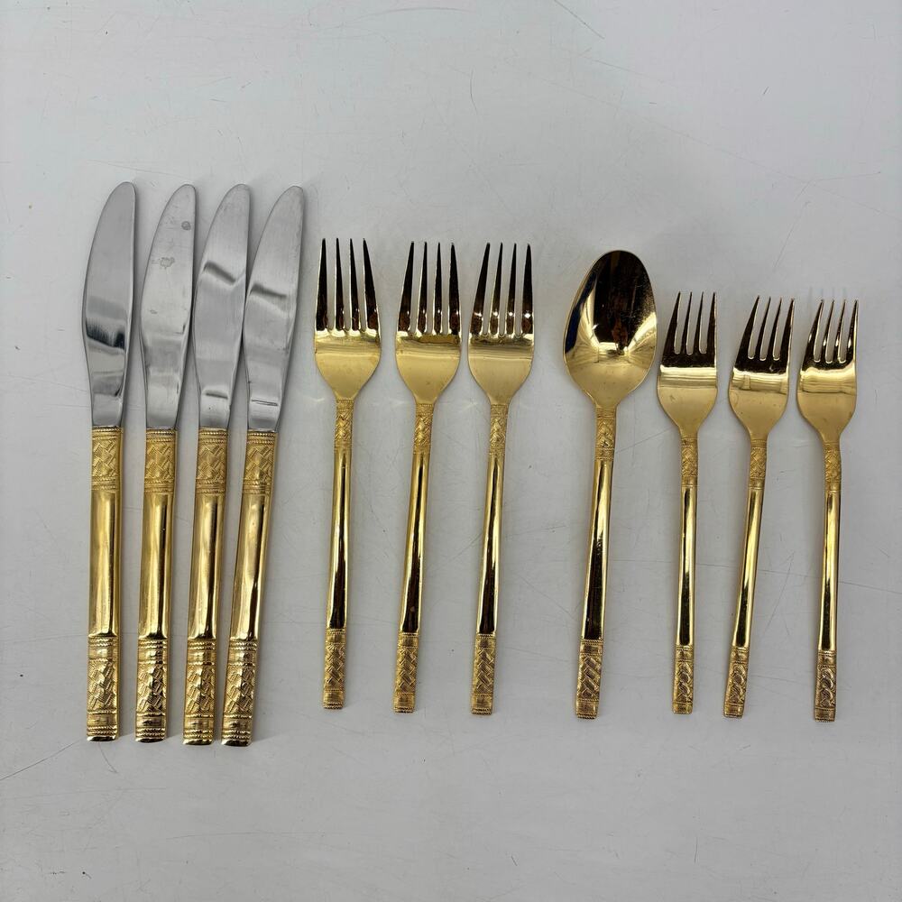 11 Vtg Oxford Hall Stainless Japan Gold Tone Flatware Regency